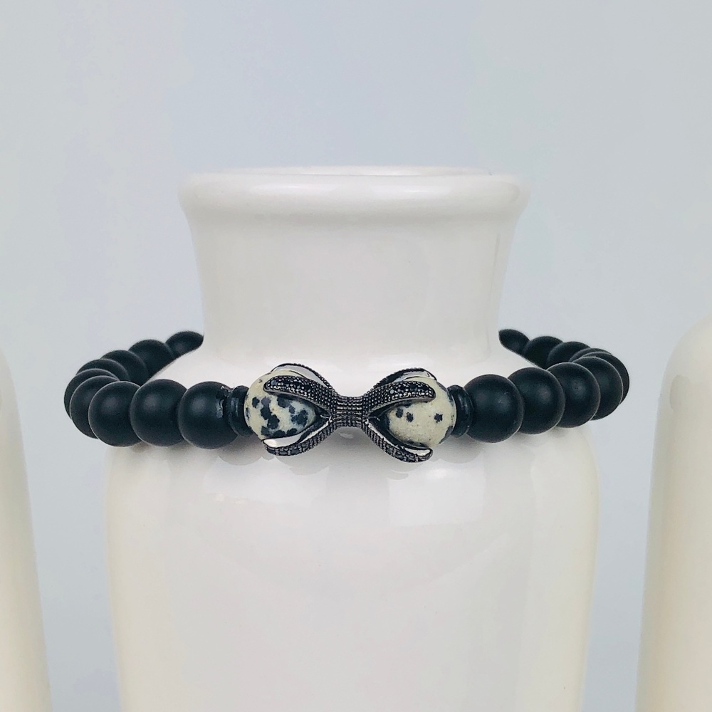 Mens Onyx Matte Gemstone Black Beaded Bracelet-13